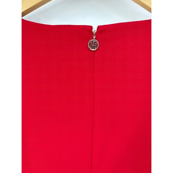 Tommy Hilfiger Shift Puff Sleeve Dress Ruffle Hem Red 16 NEW - Picture 6 of 6
